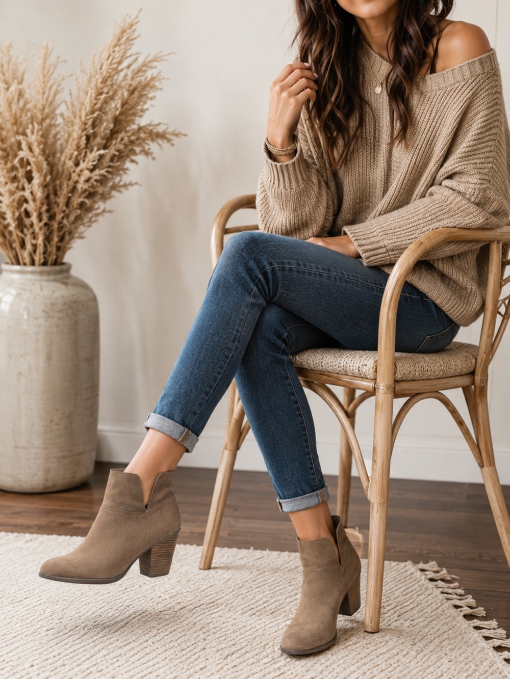 Vince Camuto Taupe Suede Ankle Booties Size 7 Stacked Block Heel Fall